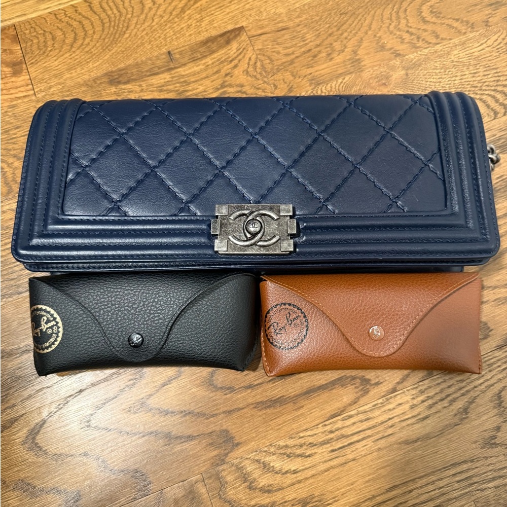 Navy Quilted Boy Wallet with Silver Hardware